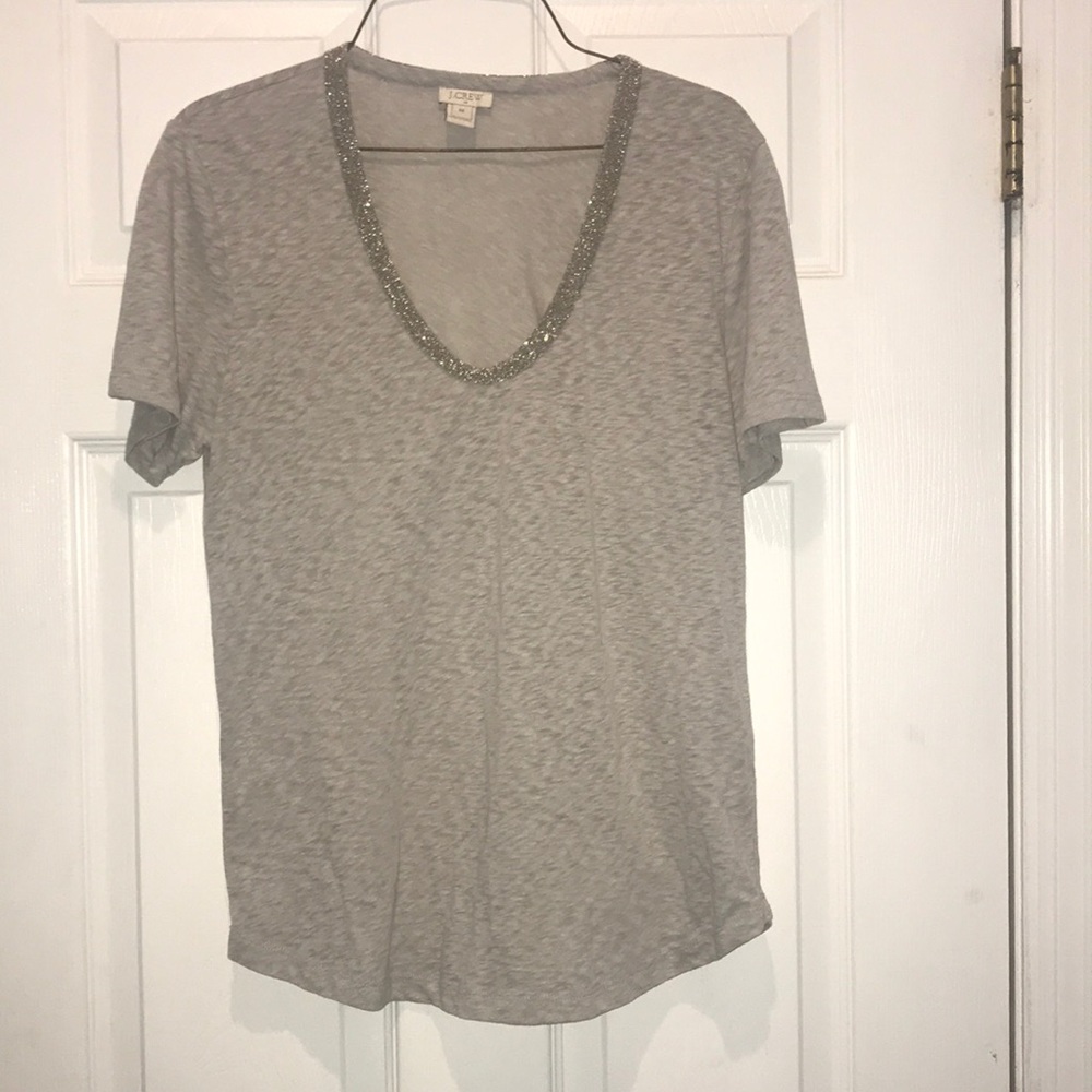 J Crew gray tee with silver bead neckline